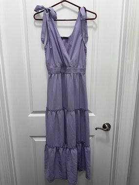 Pretty Garden Lavender Tie-Shoulder Tiered Maxi Dress